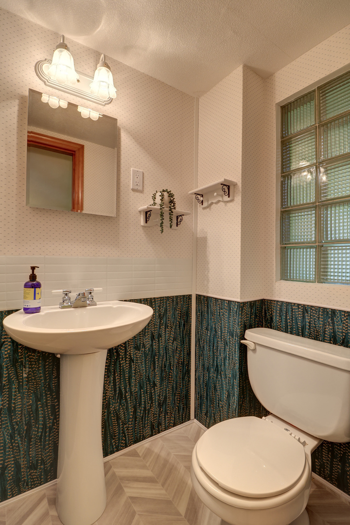 313 West 2nd Street Prophetstown, IL 61277 - Photo 15 of 22 a bathroom with a sink a toilet a mirror and shower