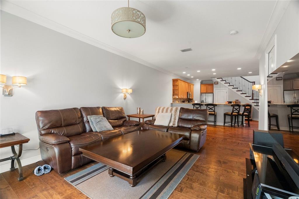 1342 Ribolla Drive Palm Harbor, FL 34683 - Photo 10 of 37 a living room with furniture a wooden floor and chandelier
