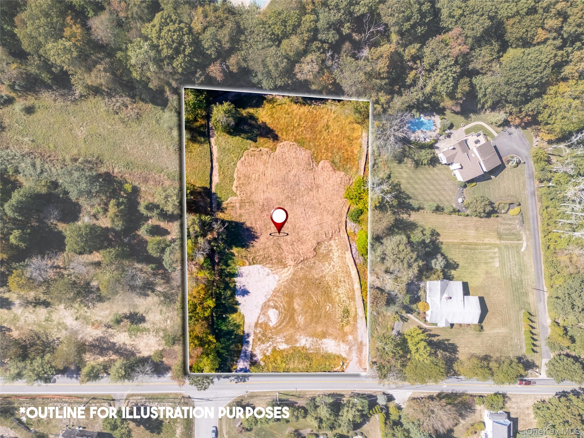 Aerial view of property's location with property parcel outlined