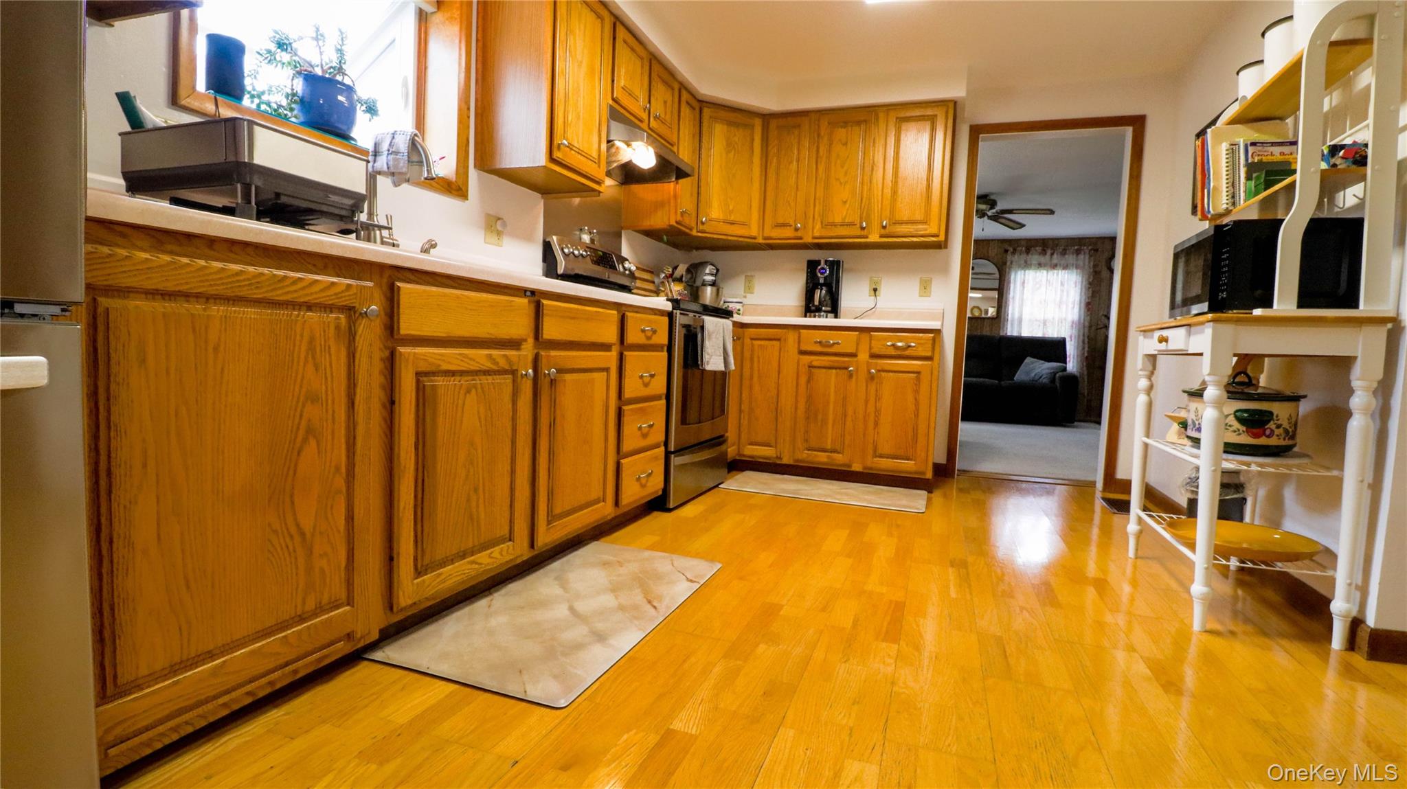 11 Hood Road Roscoe, NY 12776 - Photo 8 of 31 Kitchen featuring wood-finish flooring, ample cabinetry with light wood finishes, and a light-toned countertop