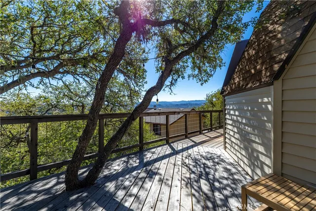 a view of mountain with wooden stairs