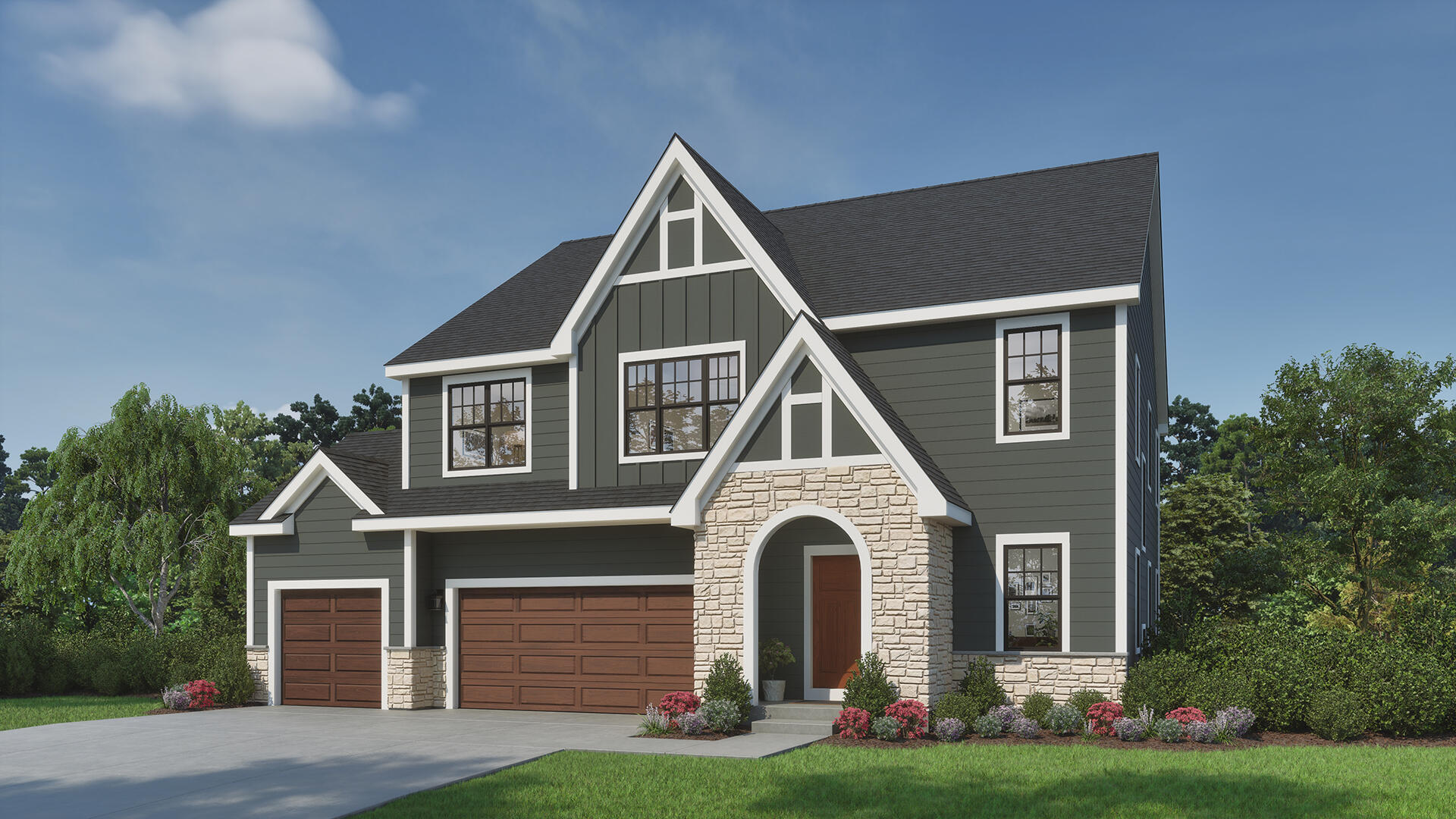 Driveway & Landscaping not included. Rendering shown may not reflect exact structural options or exterior selections of the home.