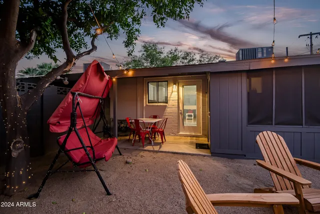 an outdoor view with patio