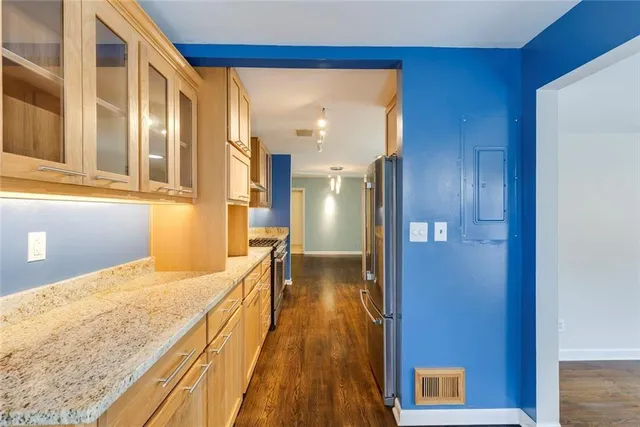 a view of a bathroom with a tub