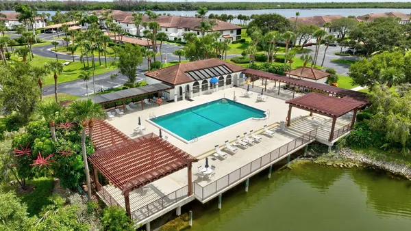 a view of a lake with a yard