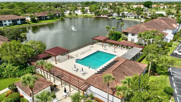 a view of a lake with a outdoor space