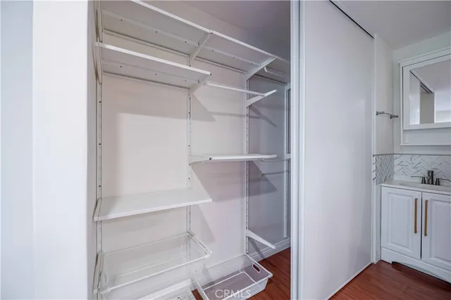 a view of walk in closet with empty racks
