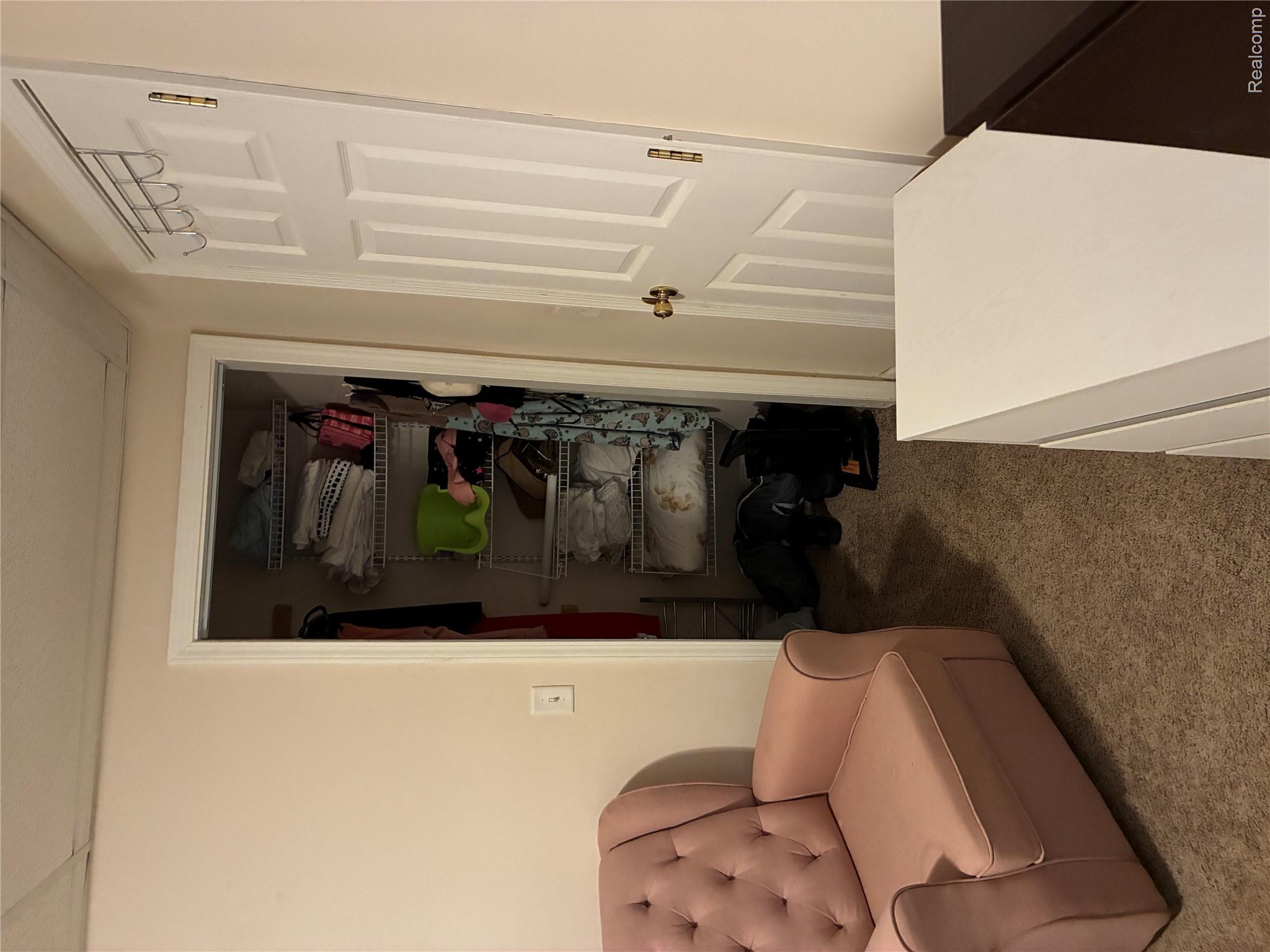 10995 East Isabella County Line Road Coleman, MI 48618 - Photo 48 of 76 Built-in wire shelving system, panel interior door, and wall-to-wall carpeting
