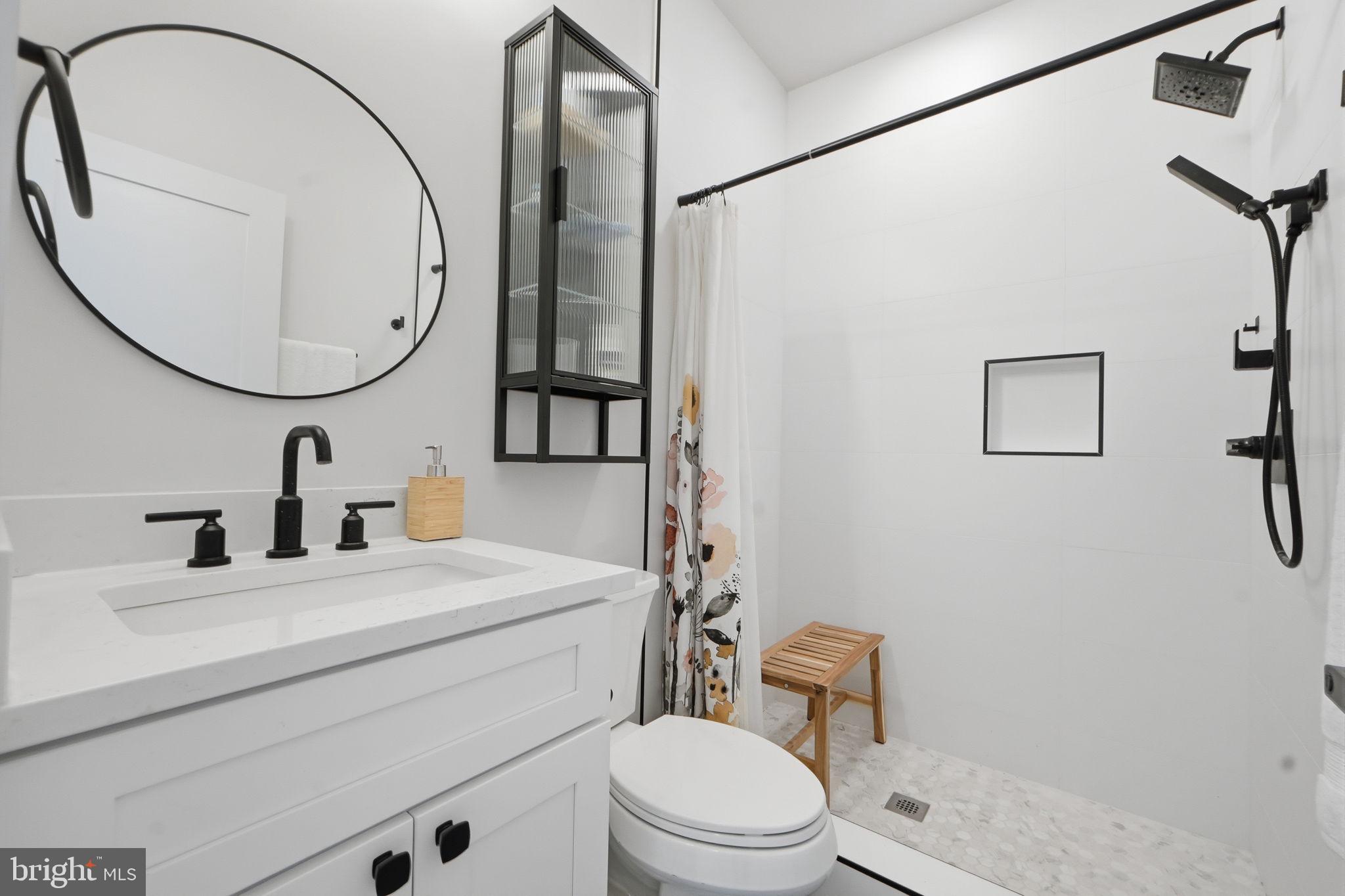 623 Kennedy Street Northwest, Unit 10 Washington, DC 20011 - Photo 23 of 34 a bathroom with a sink a toilet and a mirror