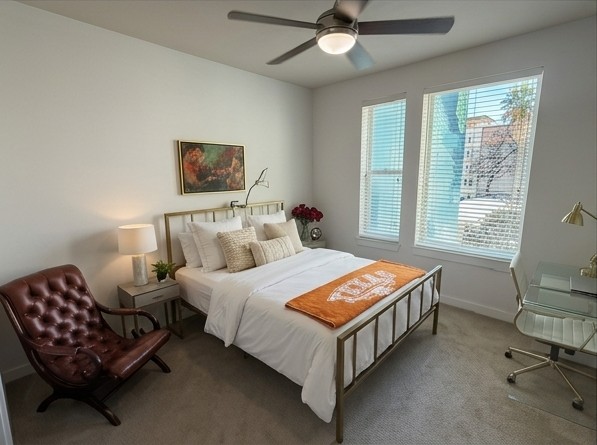 1900 Barton Springs Road, Unit 3036 Austin, TX 78704 - Photo 3 of 19 Well-lit sleeping quarters with a ceiling fan, plush carpeting, and generous light