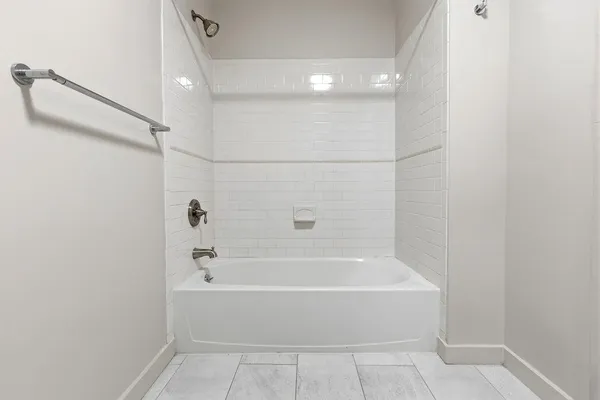 a bathroom with a bathtub
