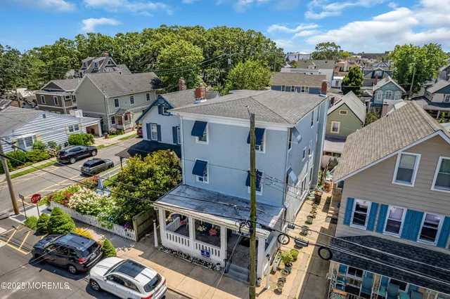 an aerial view of multiple building