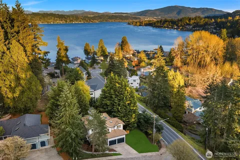 a view of lake and mountain