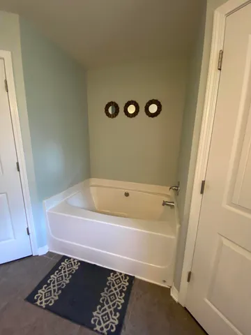 a bathroom with a bath tub