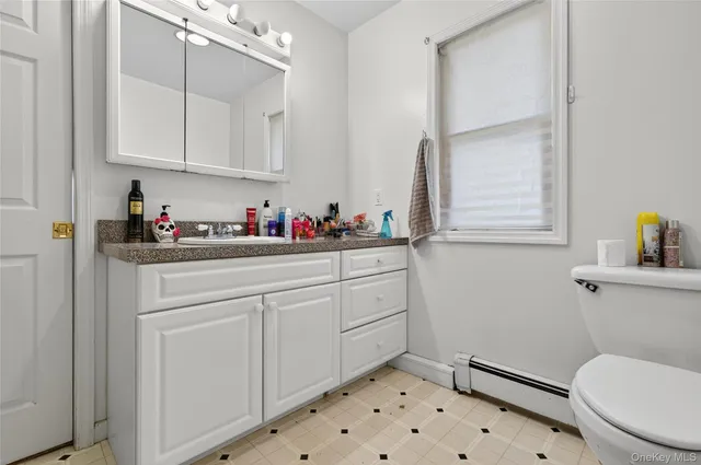 a bathroom with a sink a toilet and vanity