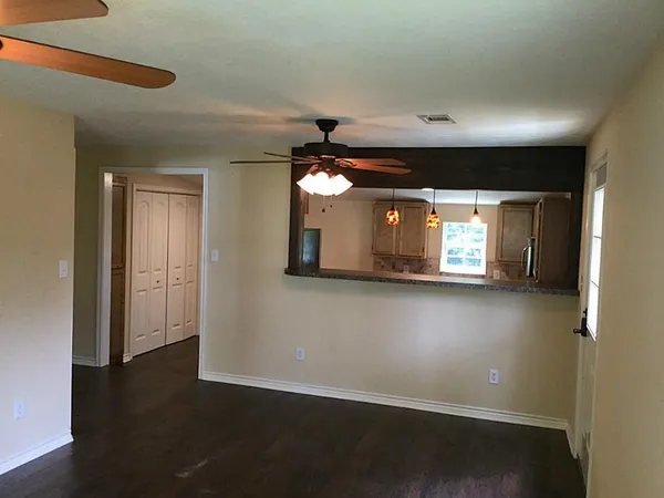 a view of a livingroom with a window