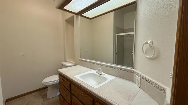 a bathroom with a sink toilet and vanity