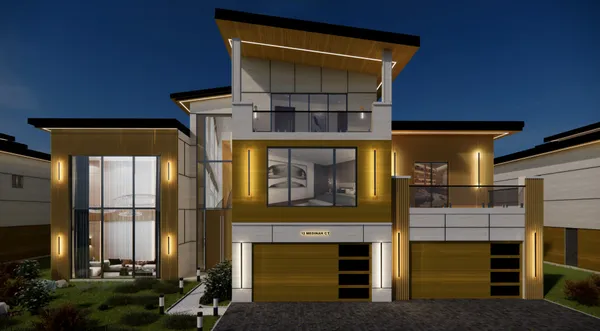 a front view of a house with a outdoor space