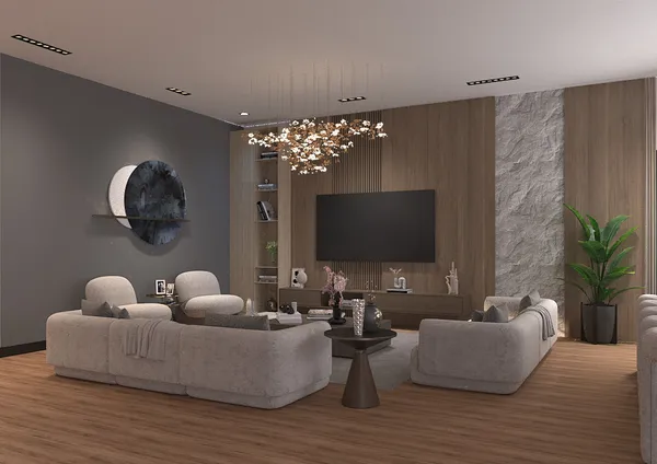 a living room with furniture and a flat screen tv