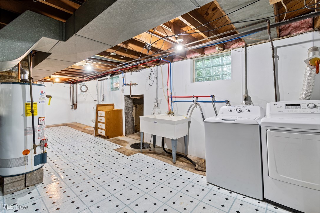 3550 Manchester Road Akron, OH 44319 - Photo 26 of 40 Laundry room featuring separate washer and dryer, gas water heater, and sink