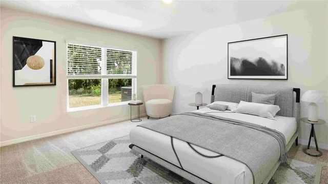 a bedroom with a bed and glass window