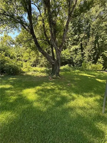 a view of a field with an trees
