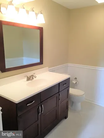 a bathroom with a sink a toilet and mirror