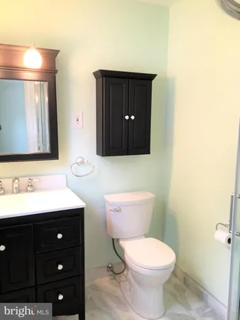 a bathroom with a toilet a sink and mirror