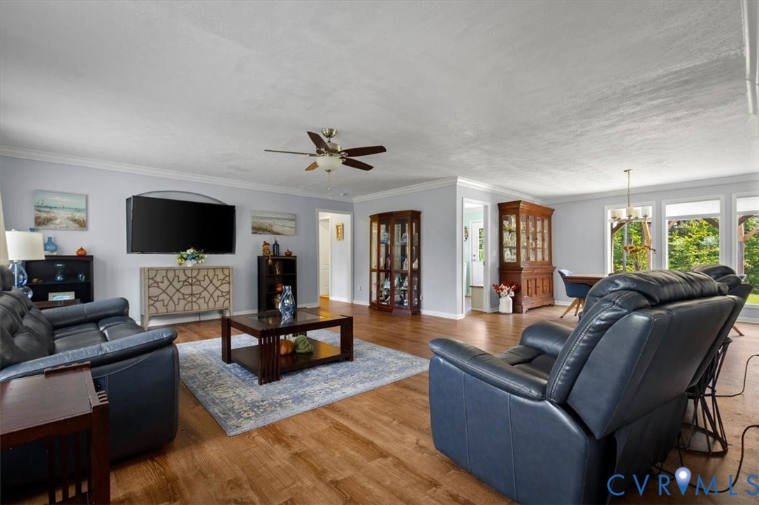 Wood-finish flooring, ceiling fan with integrated