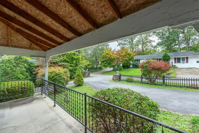 a view of a garden from deck