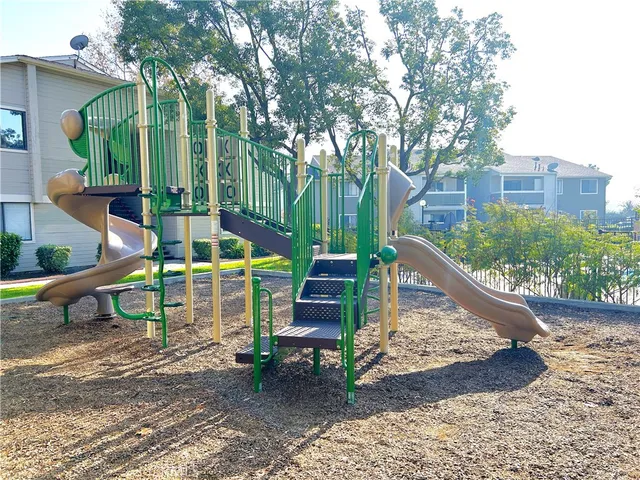 a view of a park with slide