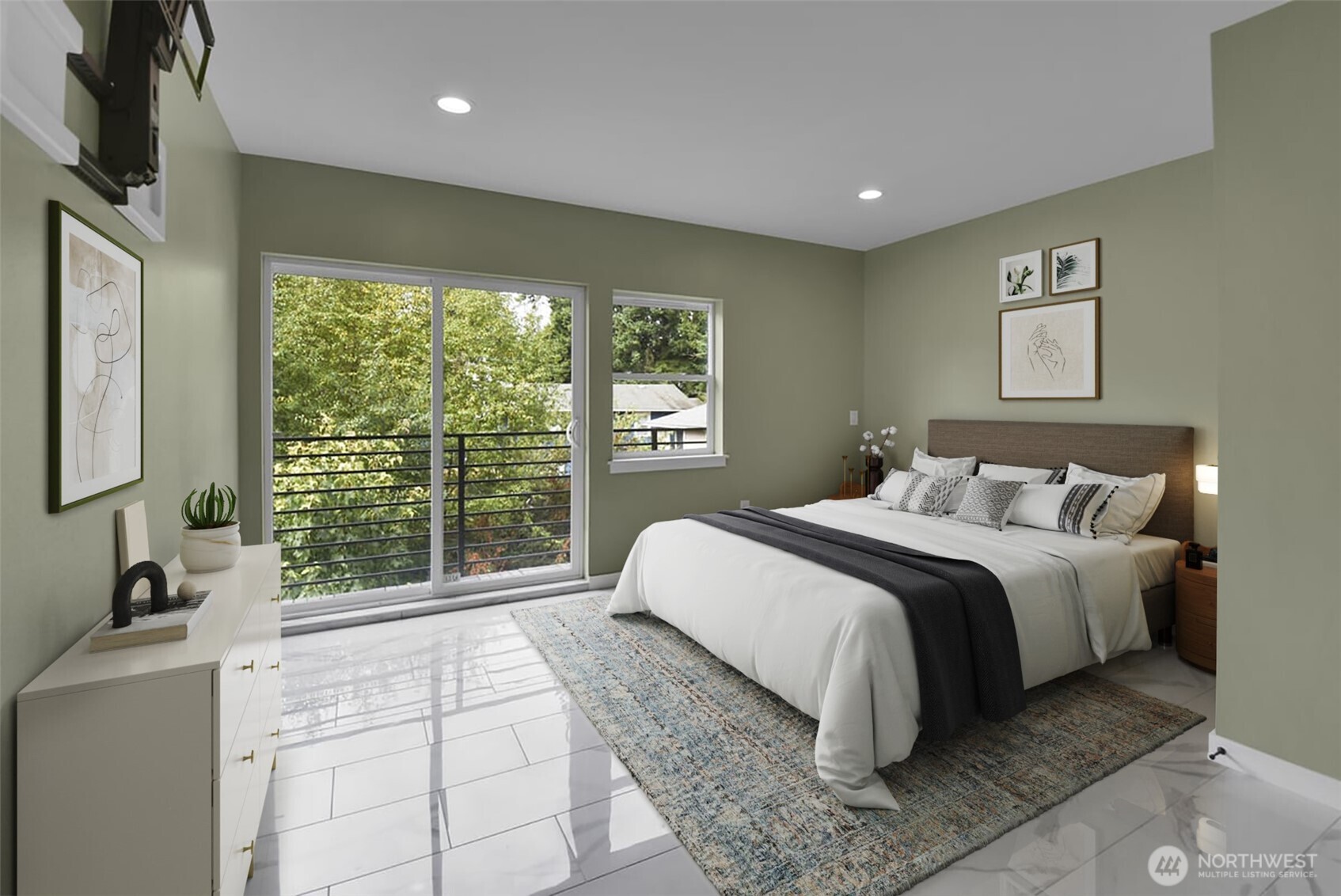 3117 Northeast 133rd Street, Unit D Seattle, WA 98125 - Photo 8 of 22 a bedroom with a large bed and a large window