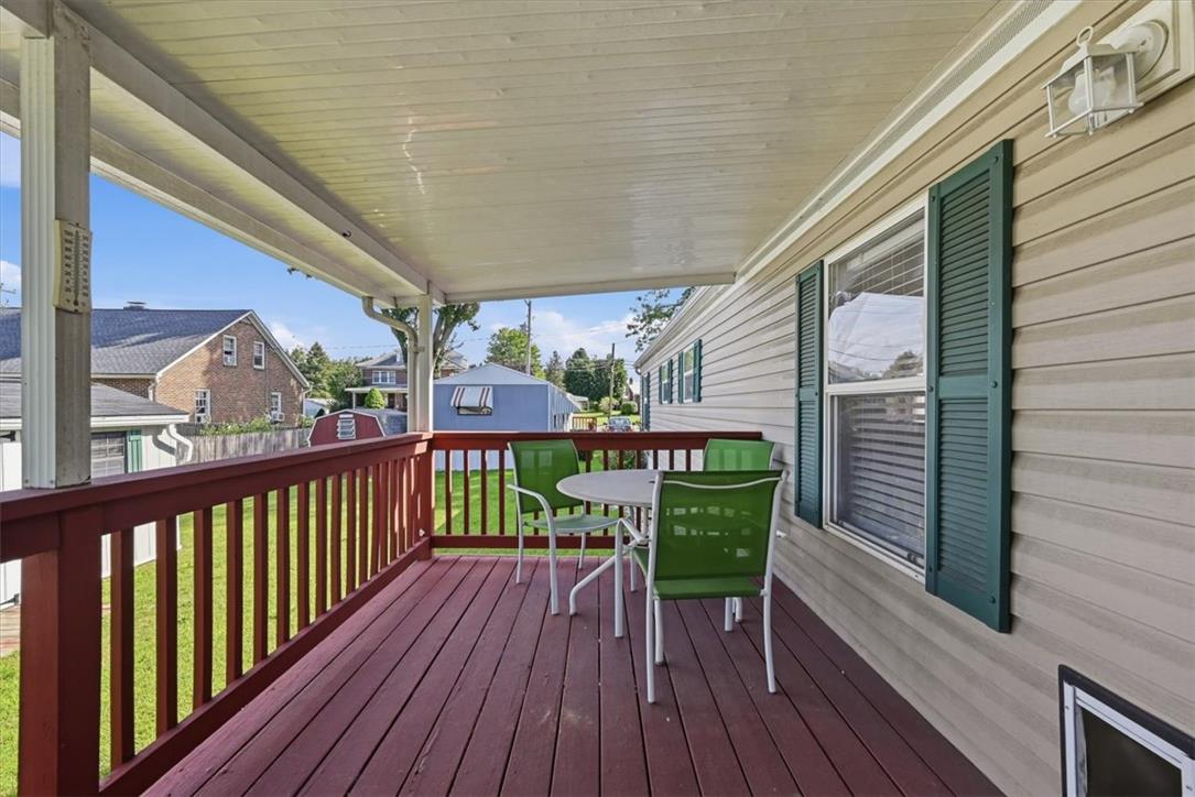 6129 Memorial Road Allentown, PA 18104 - Photo 9 of 46 An inviting covered deck features wooden plank flooring and direct views of the grassy yard.