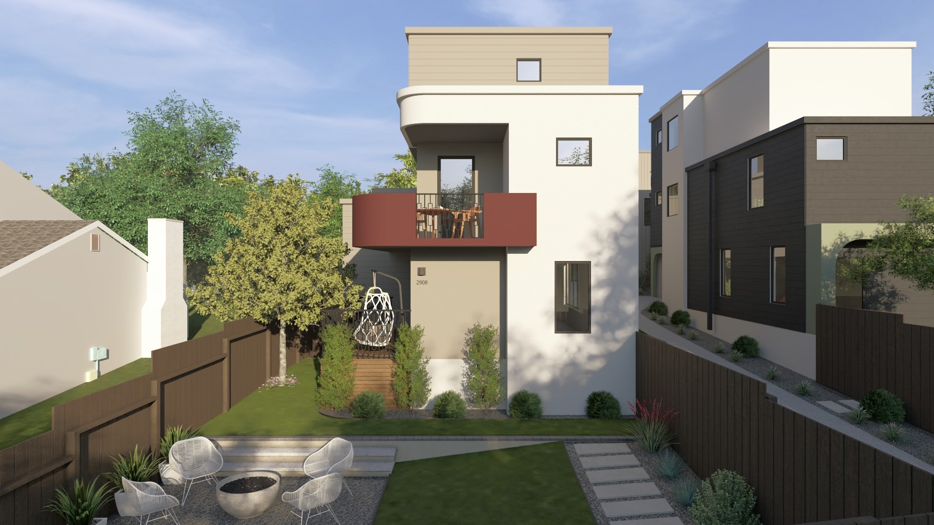 2908 Glen Rae Street, Unit 1 Austin, TX 78702 - Photo 1 of 8 Rear view of house featuring a balcony, a fenced backyard, and stucco siding
