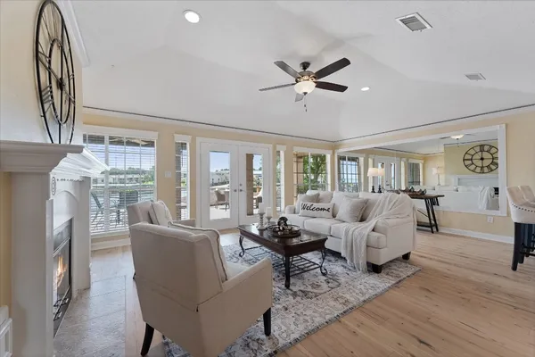 a view of a room with breakfast area