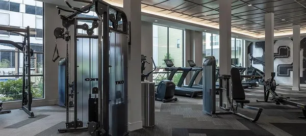 a view of a room with gym equipment