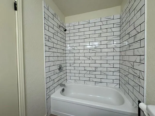 a bathroom with a shower and a bathtub