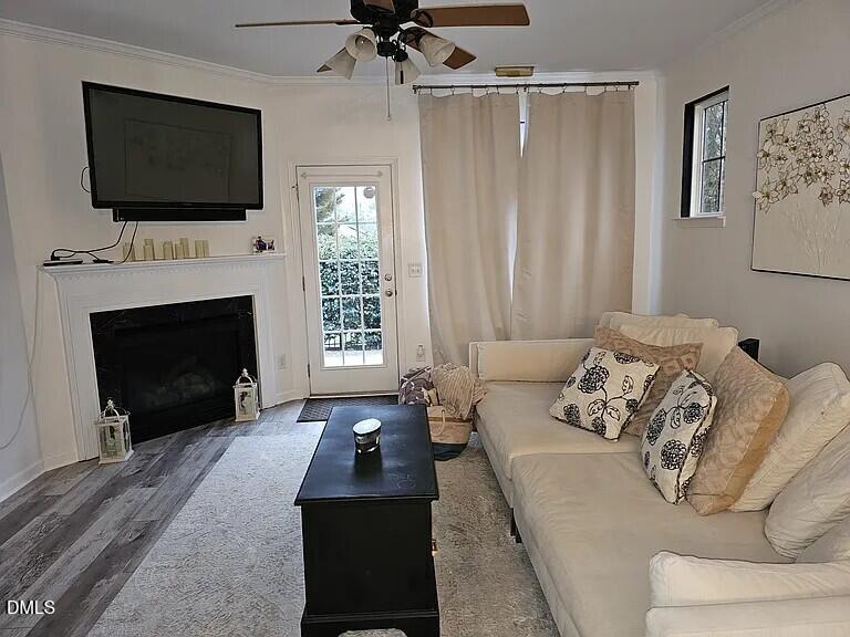 4602 Peyton Hall Way Raleigh, NC 27604 - Photo 4 of 17 a living room with furniture a fireplace and a flat screen tv