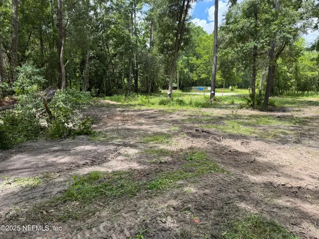 a view of outdoor space with trees all around