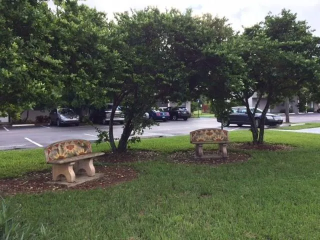 a bench is sitting in the middle of a park