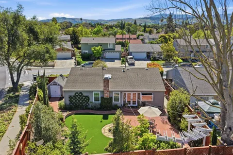 an aerial view of a backyard
