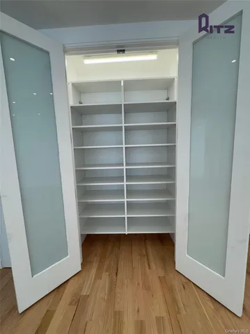 a view of walk in closet with empty racks