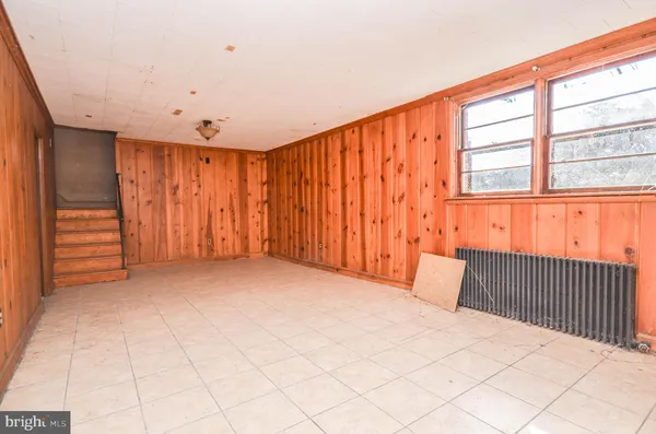 a view of a yard with a large tree