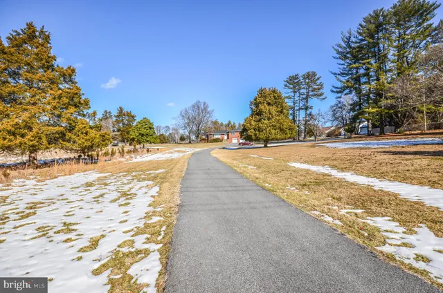 a view of a house with a garden and trees