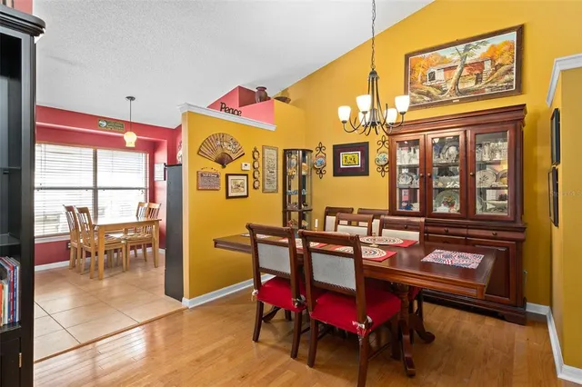 a dinning table and chairs in a room