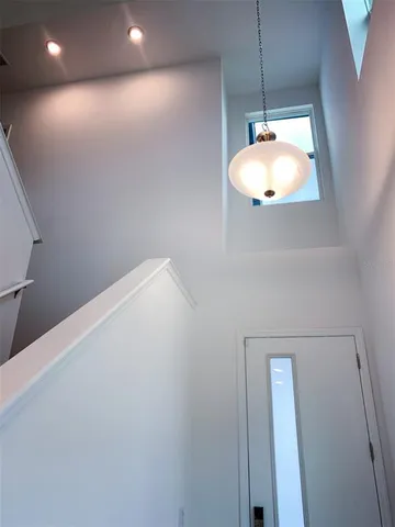 a room with a chandelier