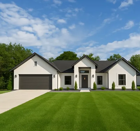 a front view of house with yard and green space