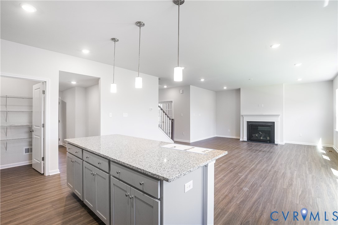 6616 Cassia Loop Moseley, VA 23120 - Photo 3 of 14 a kitchen with kitchen island a sink stainless steel appliances and wooden floor