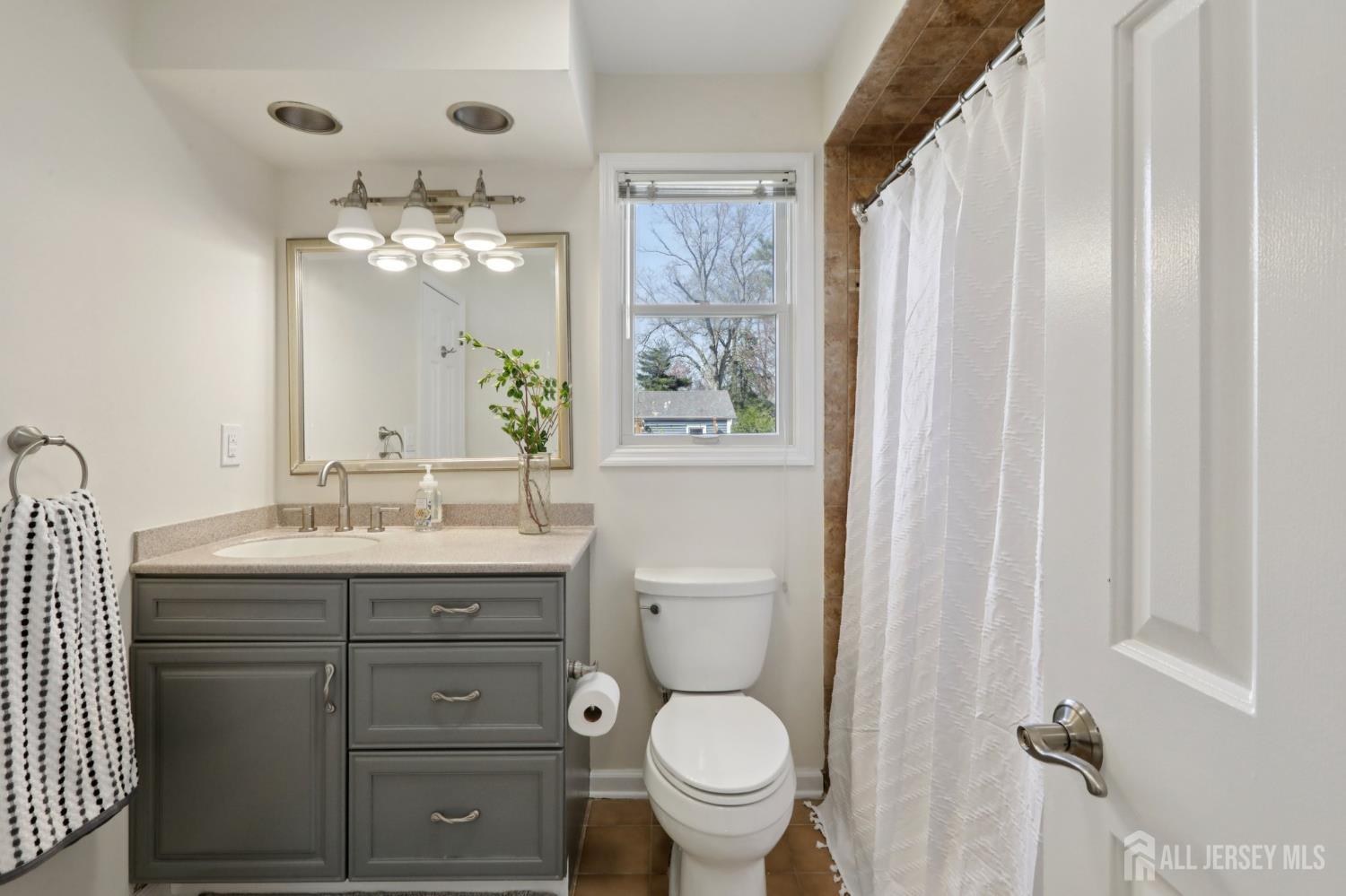 53 Salem Street Edison, NJ 08820 - Photo 27 of 39 a bathroom with a granite countertop toilet a sink and a mirror