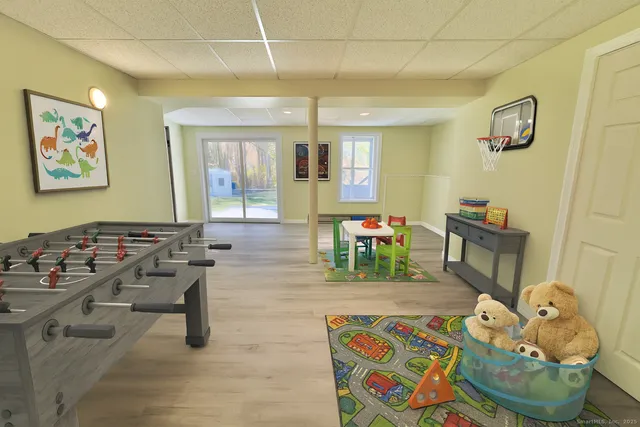 a dining room with furniture